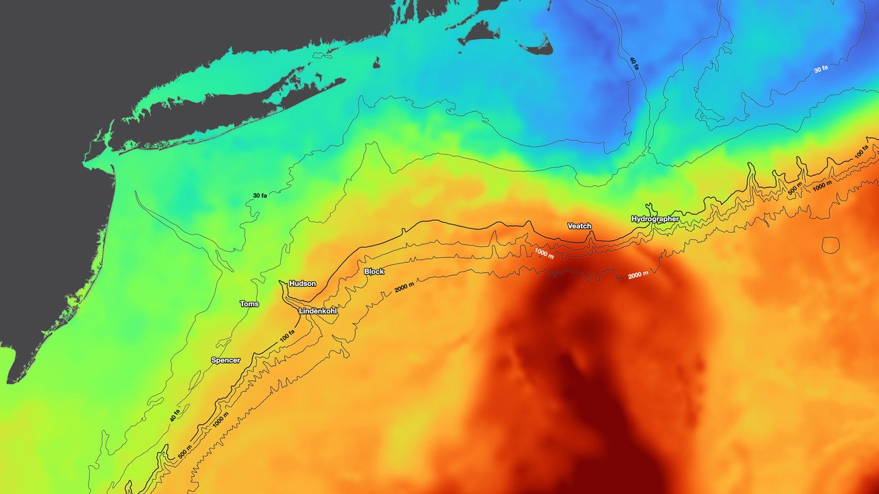 Sea-surface temperature map from Long Island to the offshore canyons